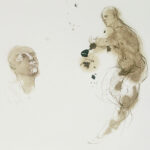 Figure drawing and head, oil on paper, pencil