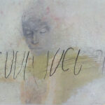 Drawing, face, marks on paper, oil, crayon, pencil