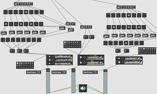 Image of a Max Msp patcher for a drum machine