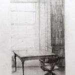 Pencil drawing of a room at the Morrab Library Natural History Room